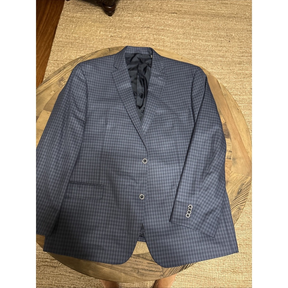 Michael Kors 46R Blue Black Plaid  Two Button Poly Rayon Blend Blazer Jacket